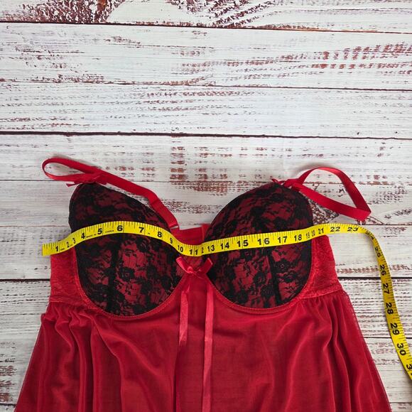 Red Babydoll Sheer Lace Slip 2XL Push Up Bra Lingerie Intimates Romantic Lounge - Picture 10 of 12